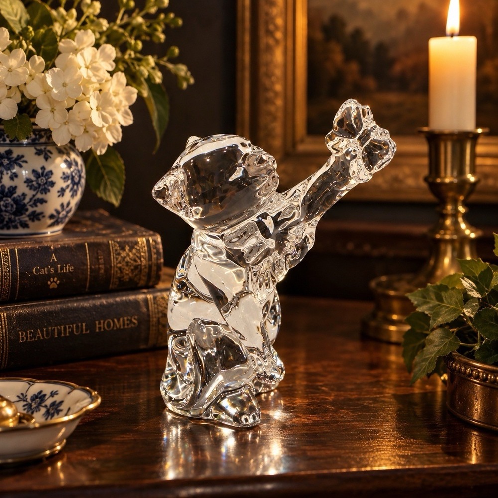 Lenox Fancy Cat Full Lead Crystal Cat Butterfly Figurine 5.5” Germany